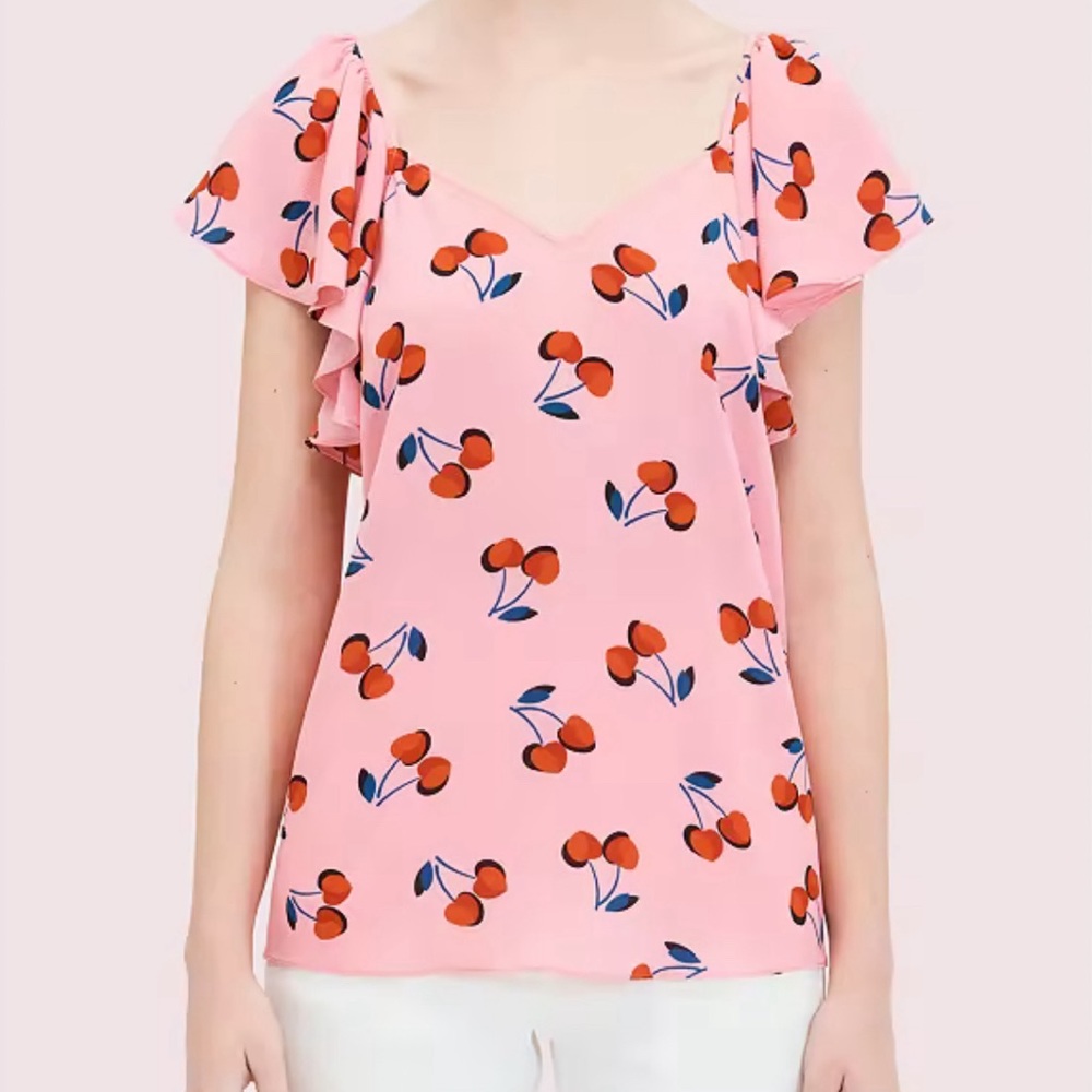 Kate Spade Cherry Toss Flutter Top Size M